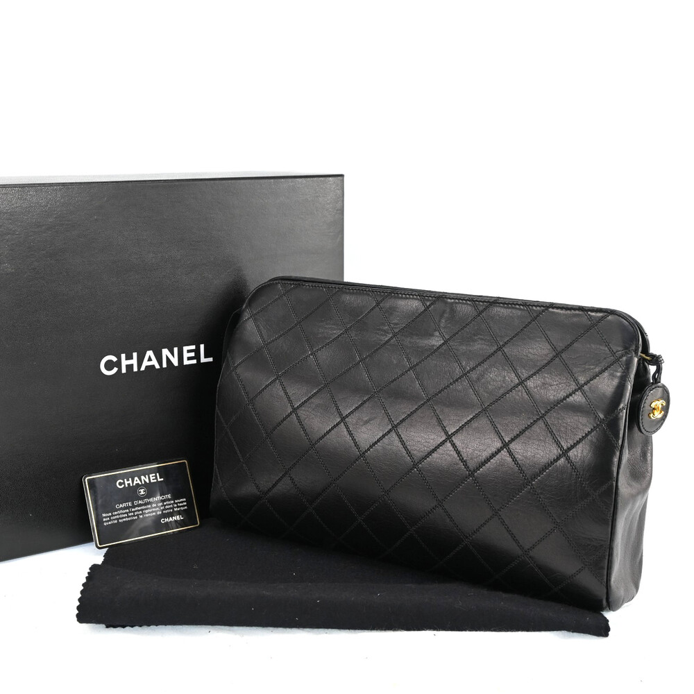 Auth Chanel Matelasse Pouch Bag Black #259278C79B